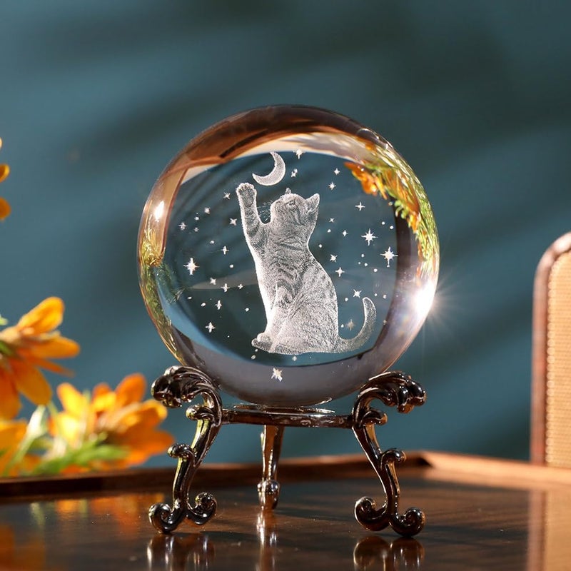 ZRENJHUS Cat Lover Gifts for Women 3D Cat Crystal Ball Themed Gift Mom Birthday Kitty Laddy Gift for Christmas Mothers Day - Image 2